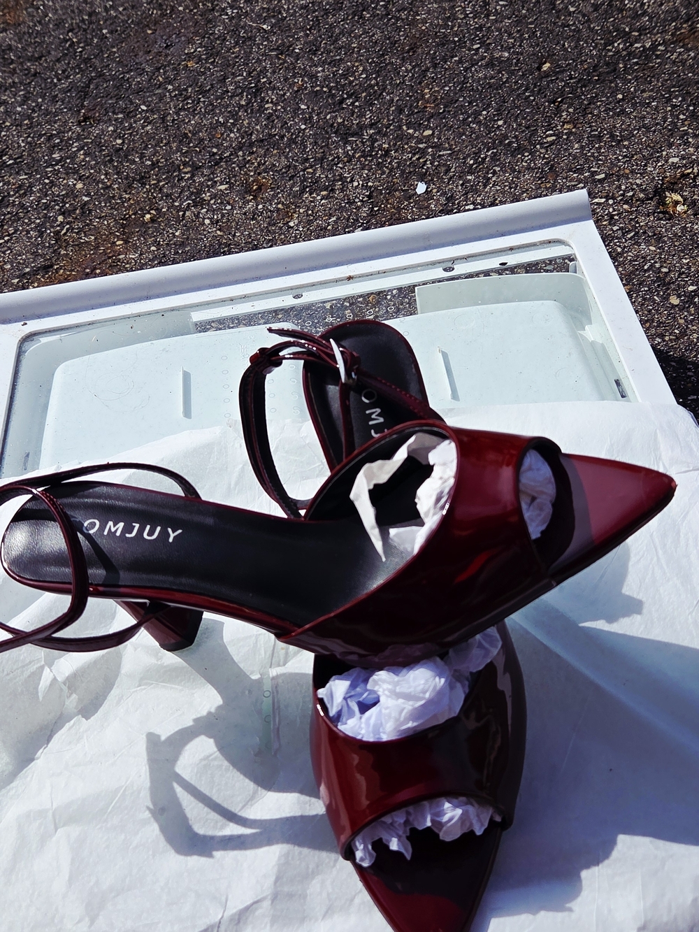 Women's Burgundy Patent Leather Strappy Mid-Heel Sandals